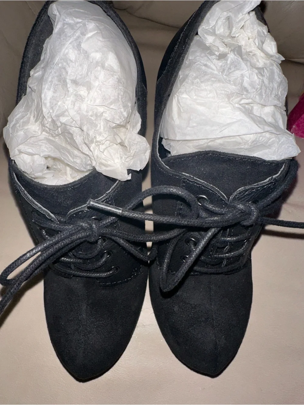 Penny Loves Kenny Mora Black Wedge Lace-Up Ankle Booties NIB